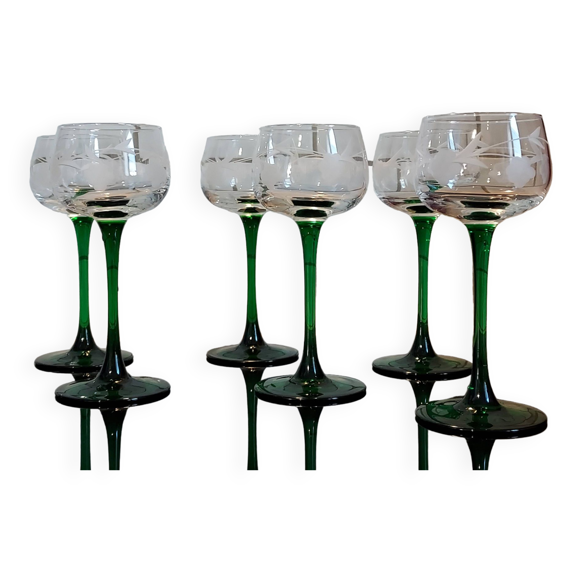 6 Alsace wine glasses art deco decor polished glass