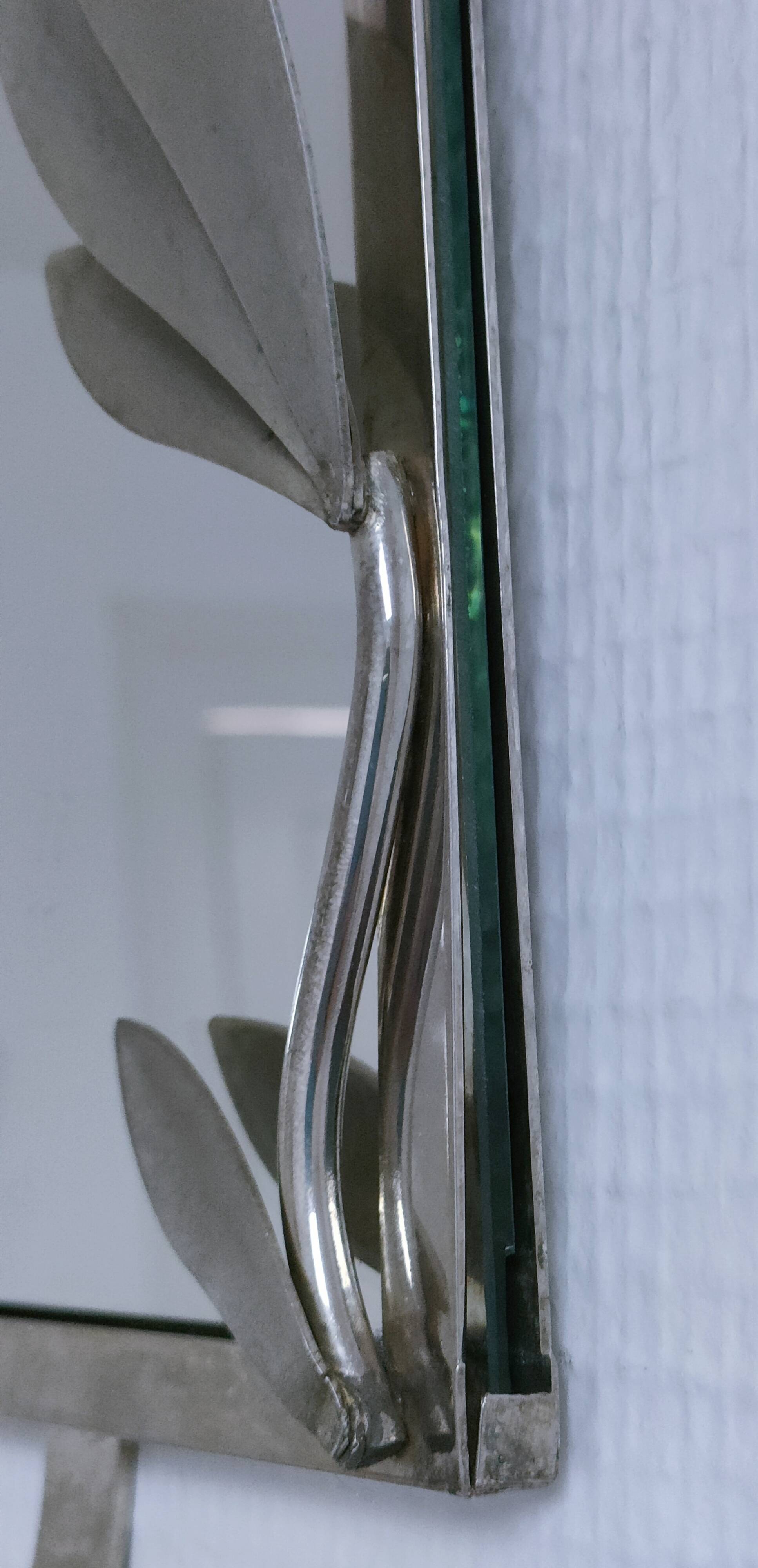 bougeoir métal argenté miroir décor feuillagé estampillé années 70