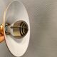 Copper hanging lamp with brass colored top and white inside lacquer.