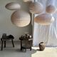 Small round pink rattan and natural linen Japanese-style pendant light D30