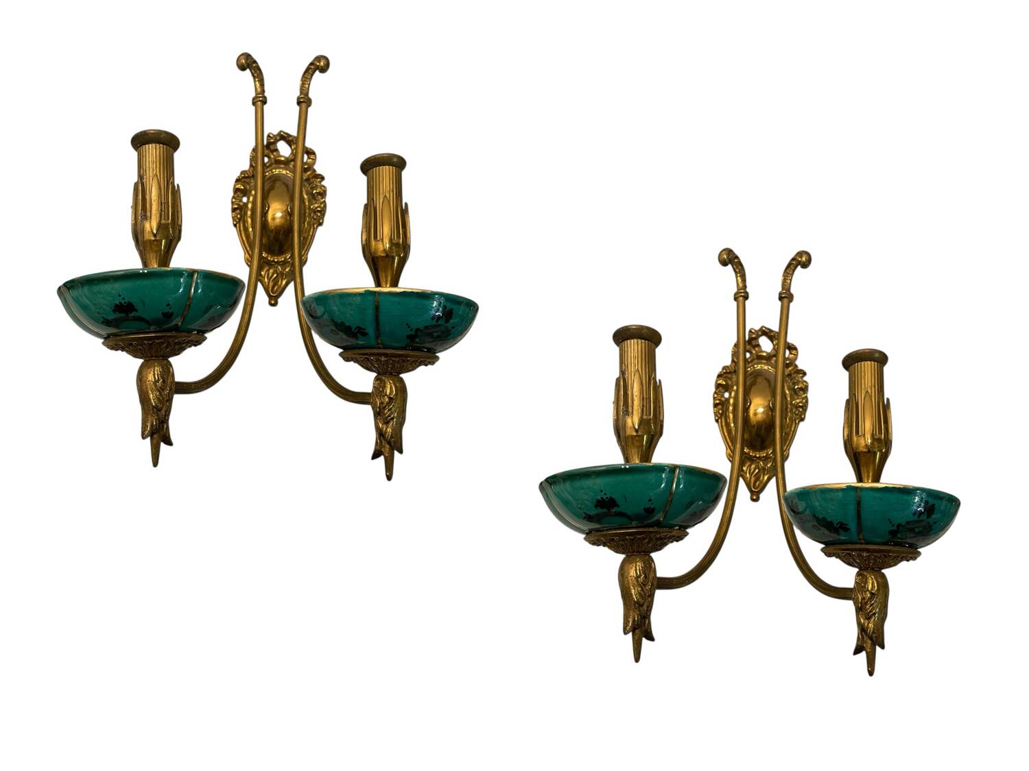 Brass Ceramic Sconces Set of 2 1940’s