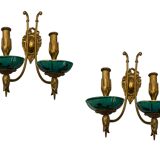 Brass Ceramic Sconces Set of 2 1940’s