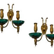 Brass Ceramic Sconces Set of 2 1940’s