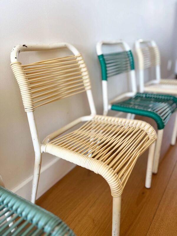 Lot de 4 chaises enfant scoubidou vintage 1960