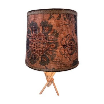 Lampe en rotin et bambou avec abat-jour en toile imprimée
