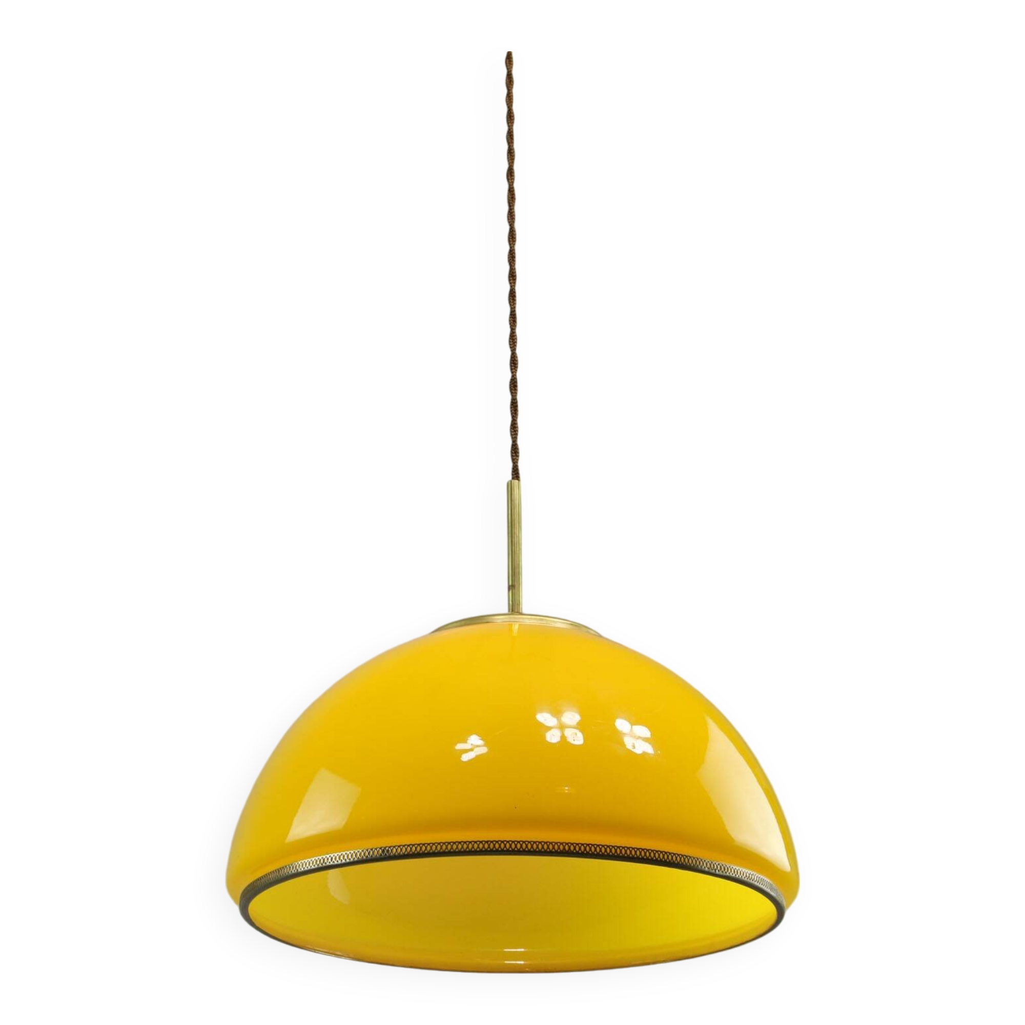 Mid-Century Italian Yellow Glass and Brass Pendant Lamp