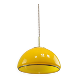 Lampe à suspension italienne du milieu du siècle en verre jaune et laiton