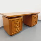 Grand bureau de direction double-face vintage en bois de chêne années 70