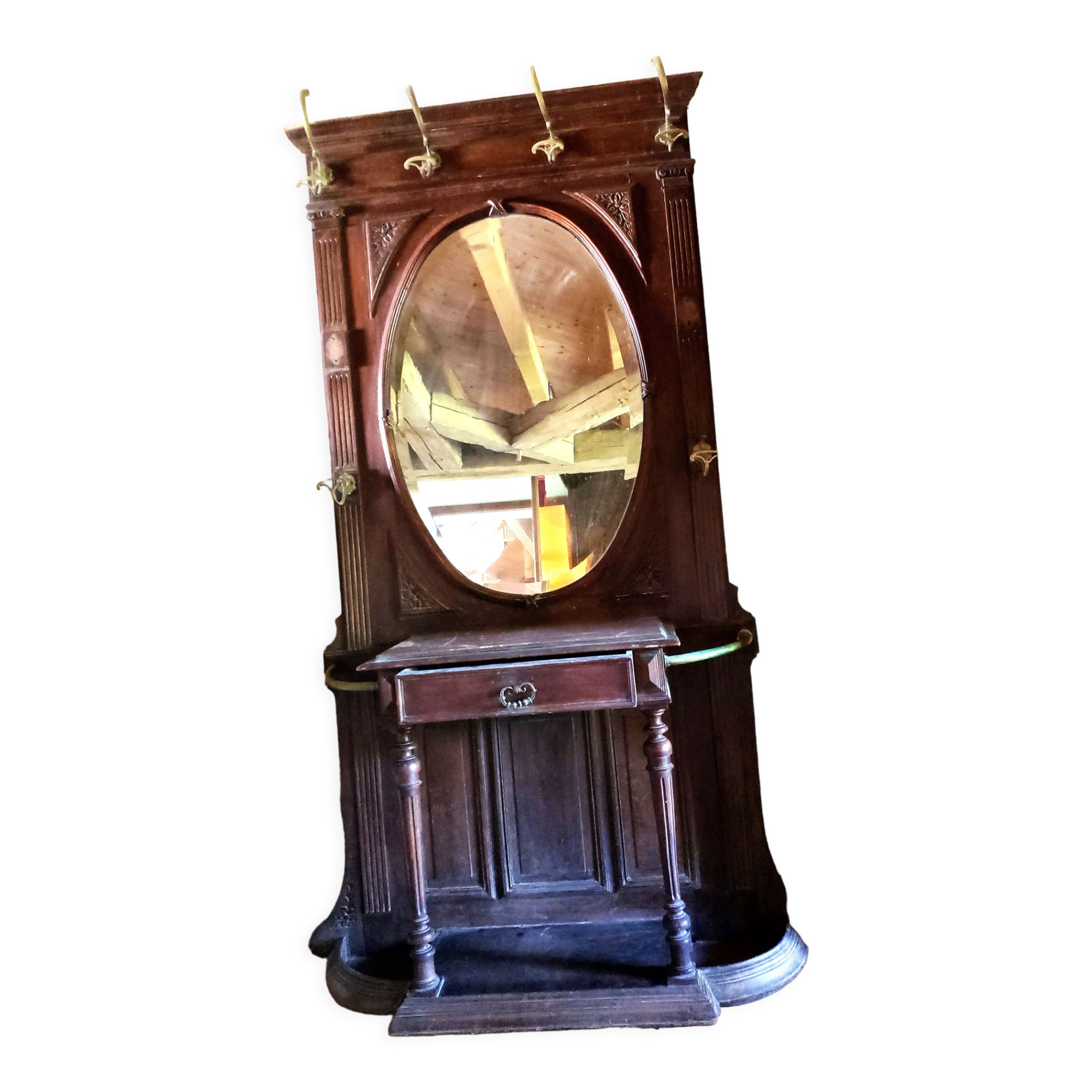 Coat rack with oval mirror