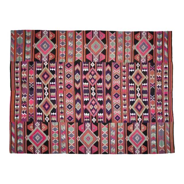 1970s Vintage Turkish Oushak Handmade Wool Cotton Pink Runner Rug 310x407