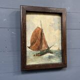 Peinture à l'huile ancienne avec des voiliers