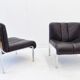 Eurochair set of 2 black leather lounge chairs by Girsberger