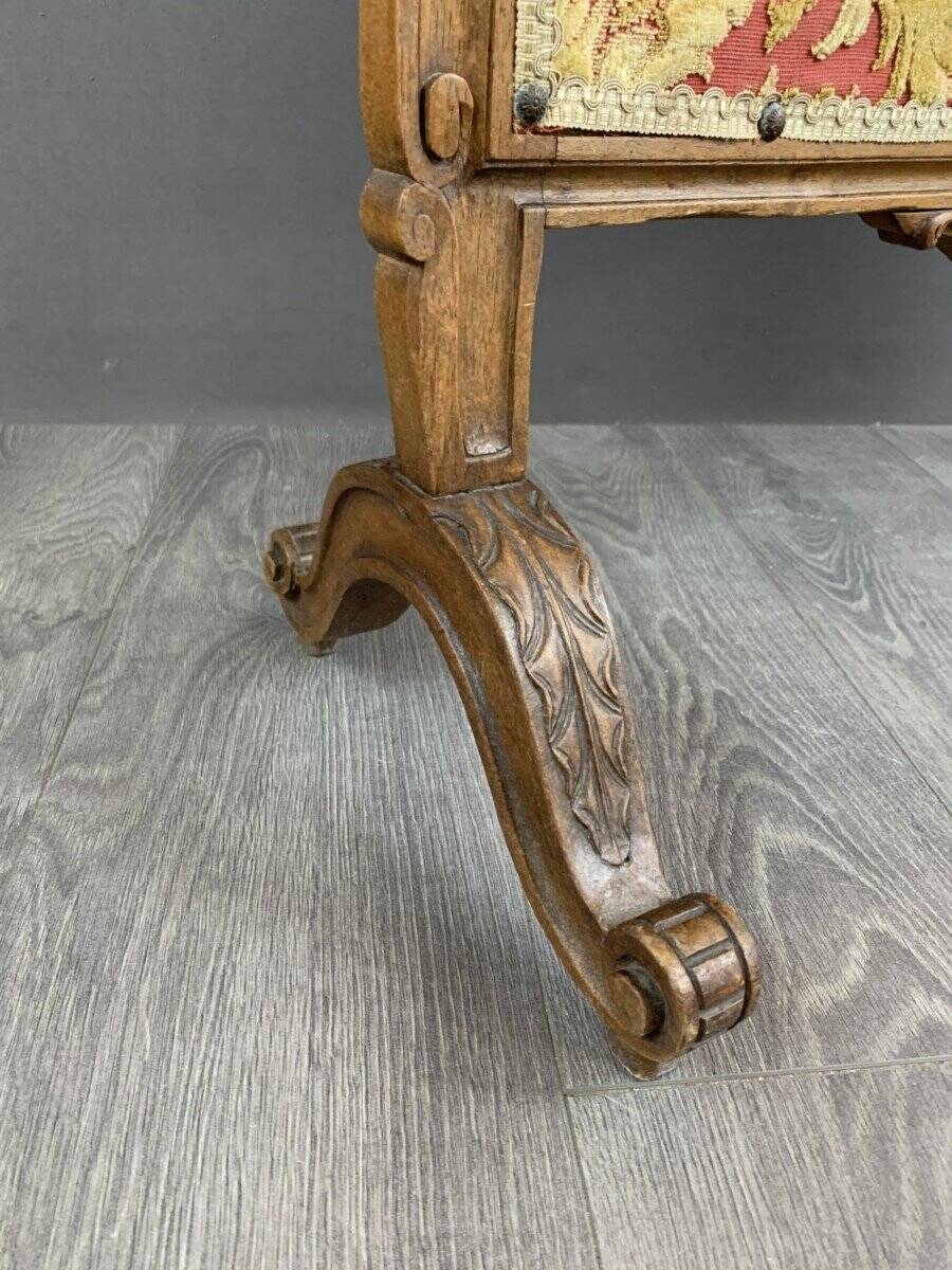 19th Century Wooden Fireplace Screen With Tapestry