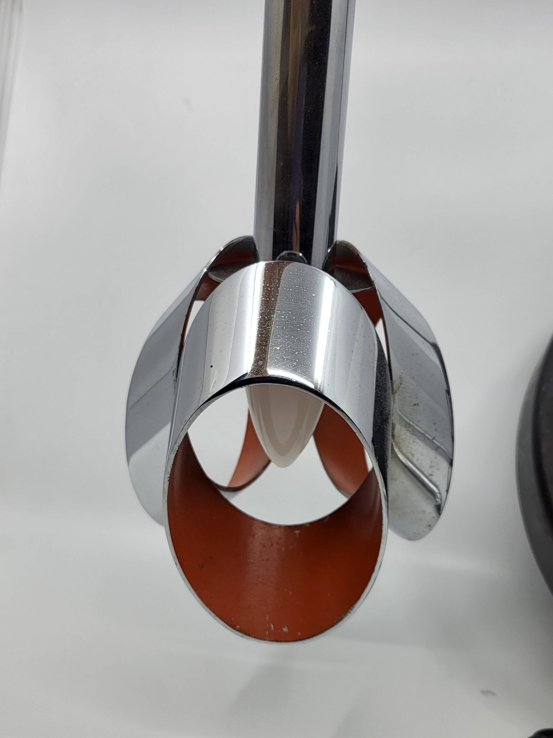 Massive Belgique three-armed waterfall pendant lamp in chrome and orange lacquer