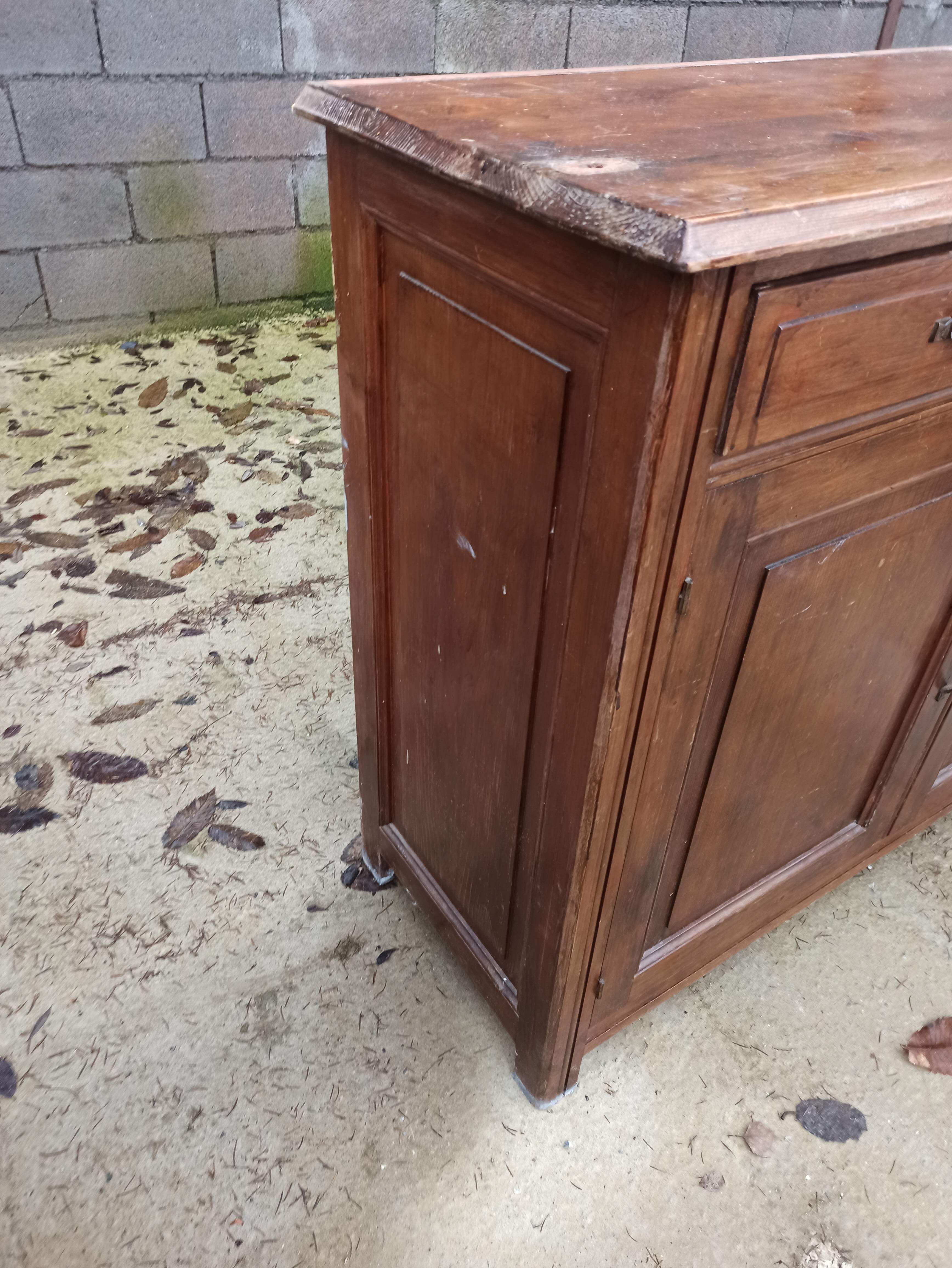 Low Parisian sideboard in solid wood 2 doors 2 drawers art deco handles
