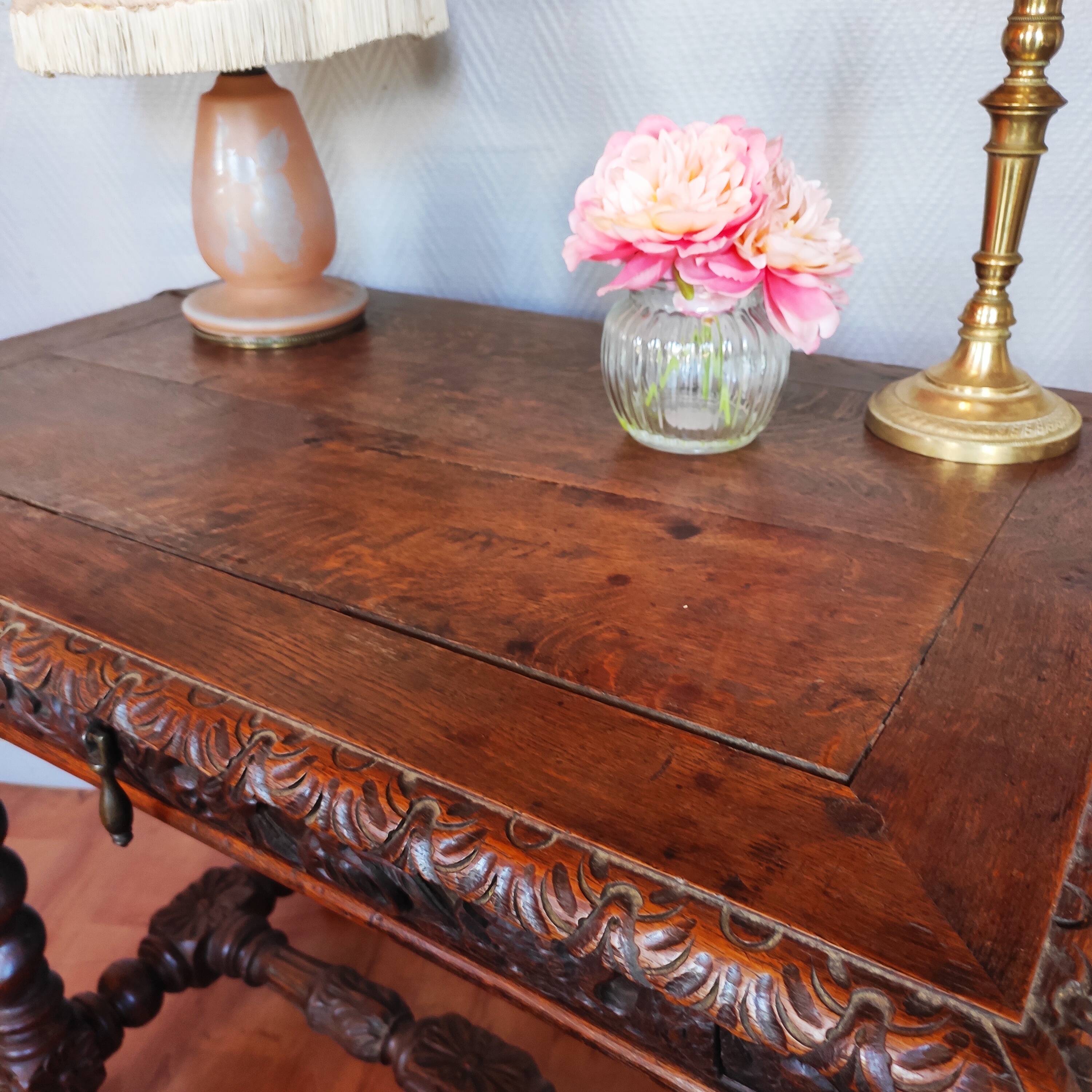 Louis XIII style oak desk table