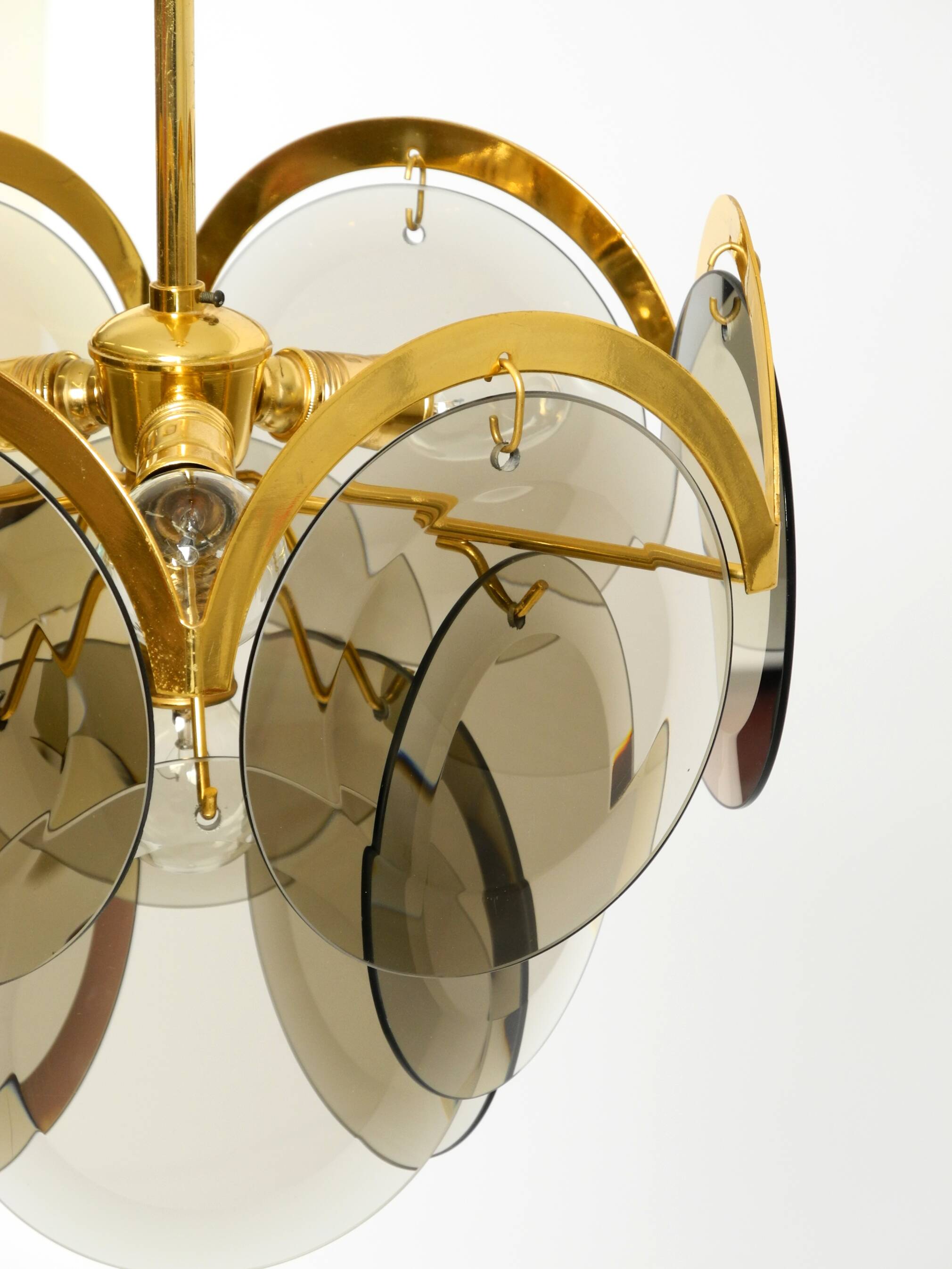 60s large brass ceiling chandelier with large round glass plates