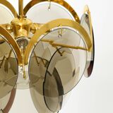 60s large brass ceiling chandelier with large round glass plates