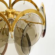 60s large brass ceiling chandelier with large round glass plates