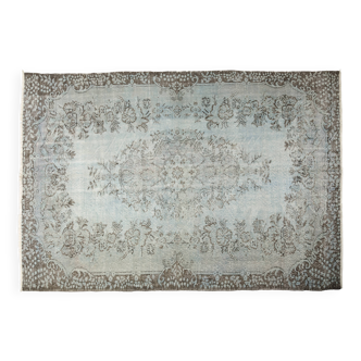 Tapis turc vintage en laine bleue