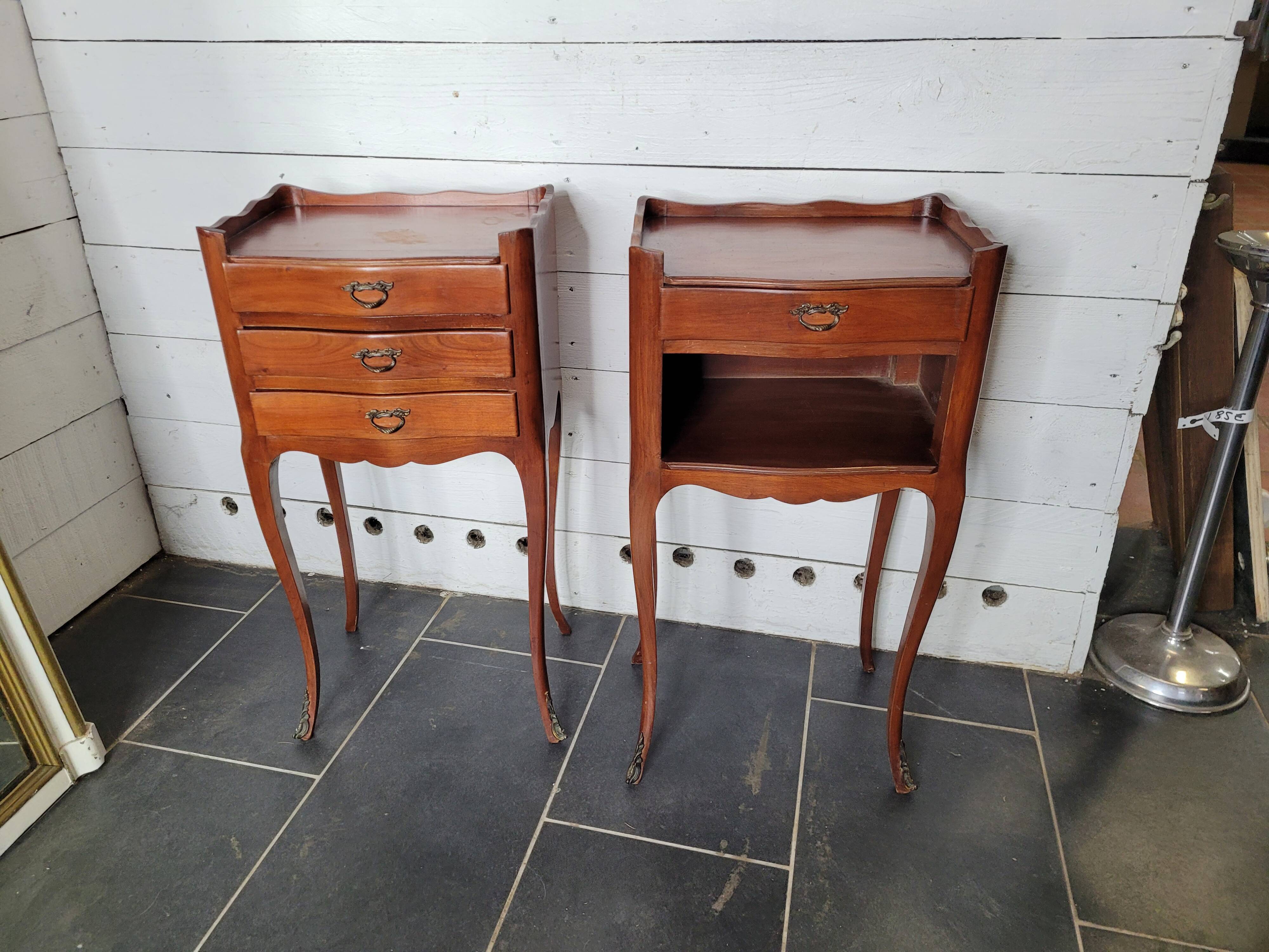Pair of Louis XV style bedside tables in cherry wood