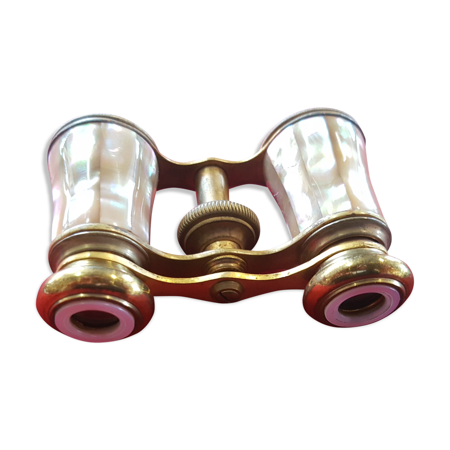 Brass and mother-of-pearl theatre twins