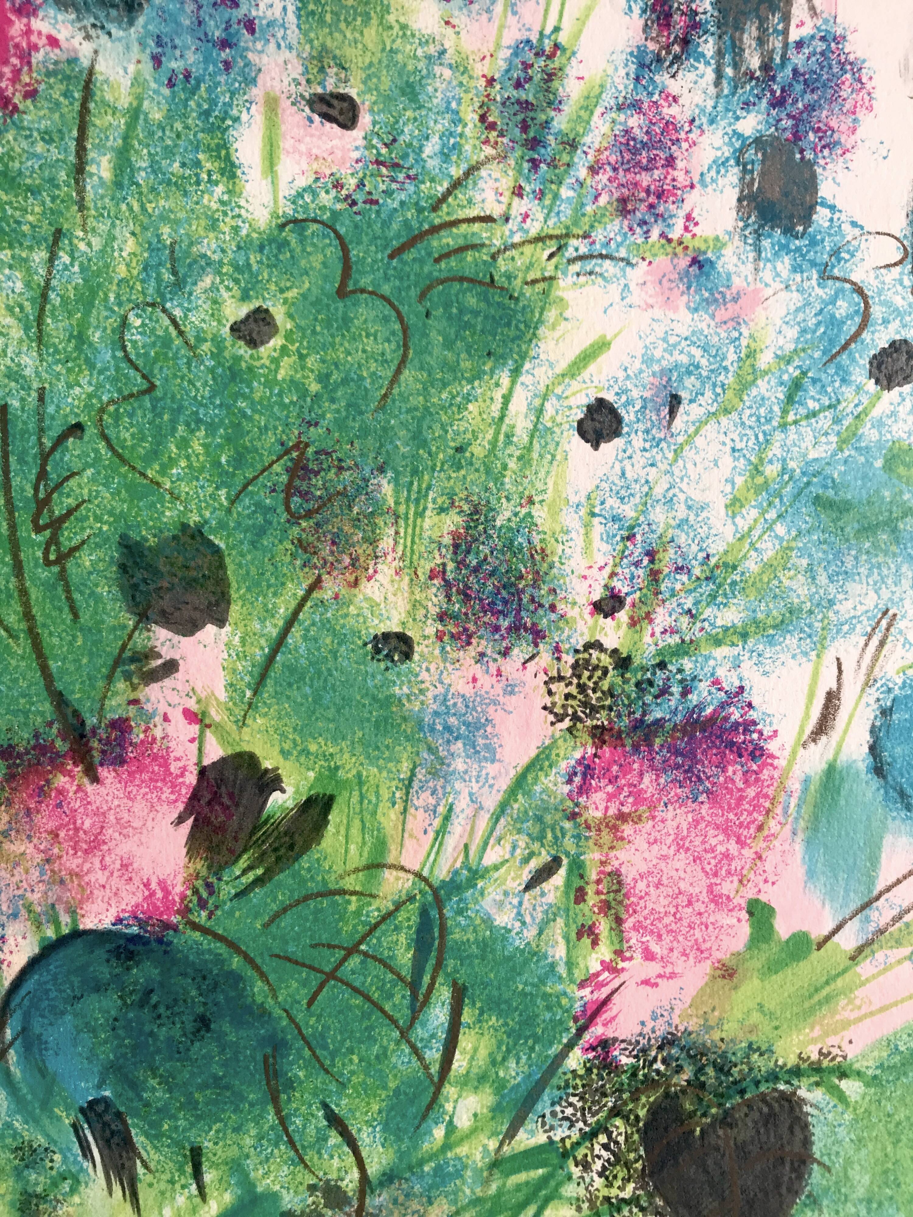 Claude manoukian woman with a bouquet, 1980. lithograph signed in pencil