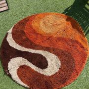 Vintage round rug from the 70s, Desso print carpet, Netherlands.