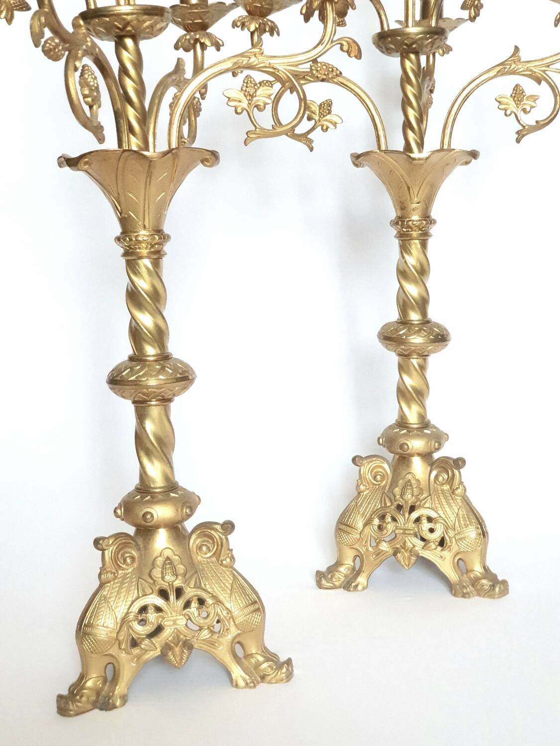 Pair of 19th century neo-Gothic bronze candelabras