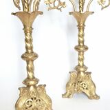 Paire de candélabres neogothique XIXe en bronze