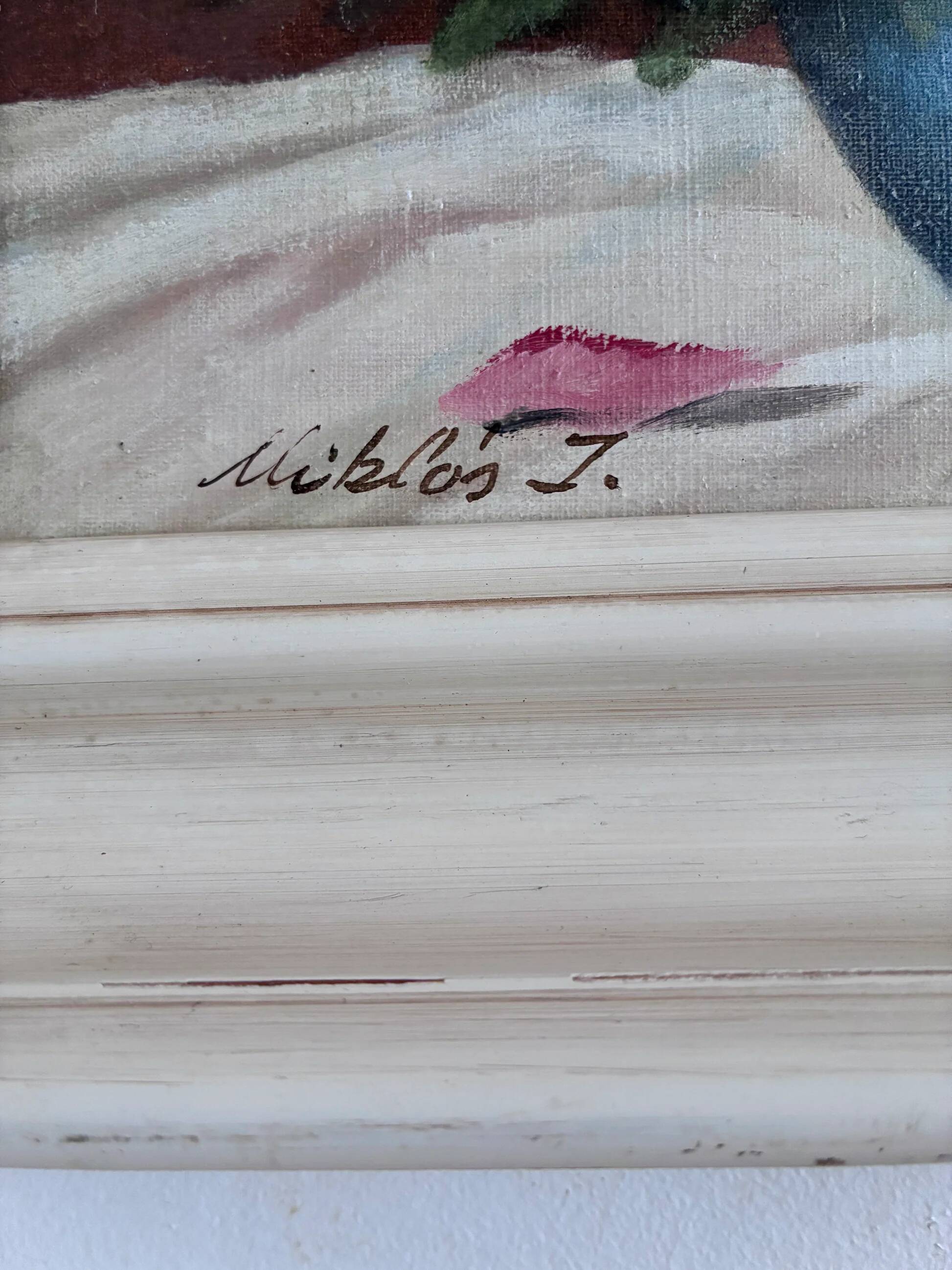 Vintage original floral rose oil painting, signed flower art