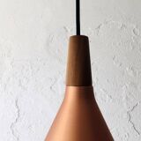 Lampe danoise en métal cuivré et en bois