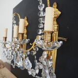 Pair of wall lamps two bronze lights with grapevines and crystal garlands – Louis XV style
