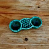 Salière double vintage en céramique vert émaillé 60's