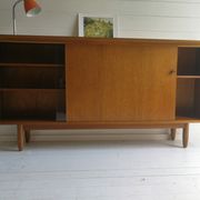 Mid Century Vintage Teak Sideboard Display Bookcase Cabinet 1960'S Sliding Glass And Teak Doors