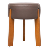 Pouf en cuir de qualité supérieure 3 pieds en chêne années 90