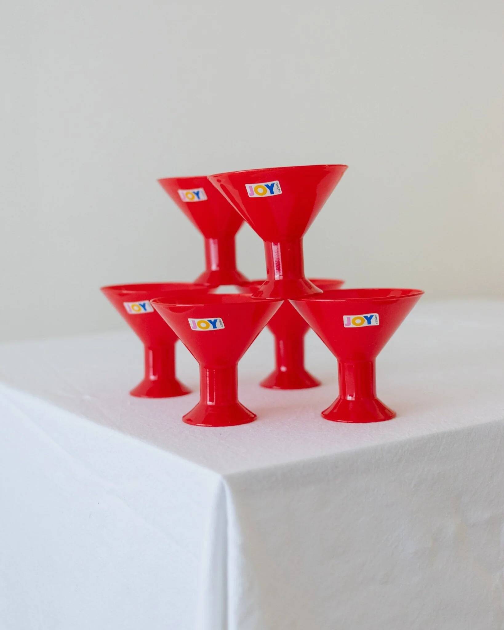 Six Red Glass Joy by Leonardo Drinking Glasses - Postmodern Memphis Style, 1980s Italian Vintage Glassware