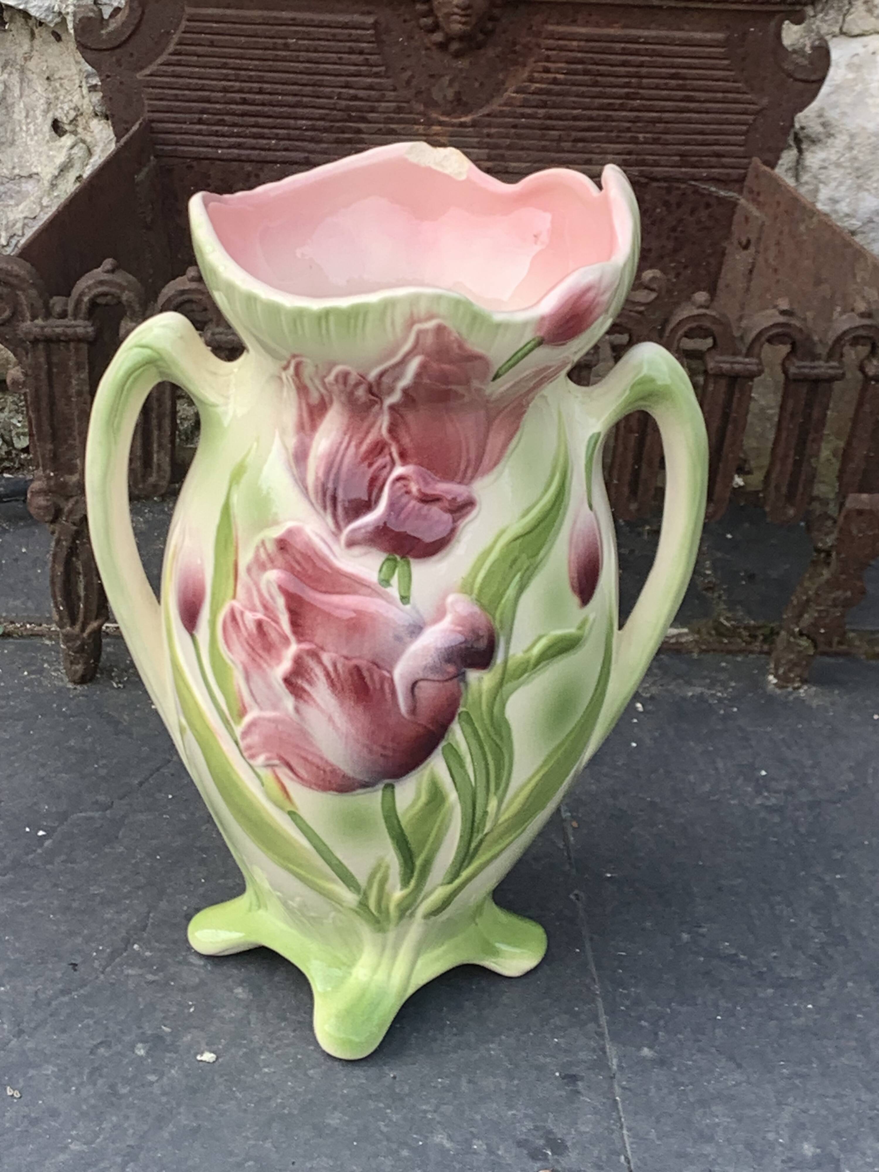 Large slip vase, glazed ceramic, Saint-Clément, France,
