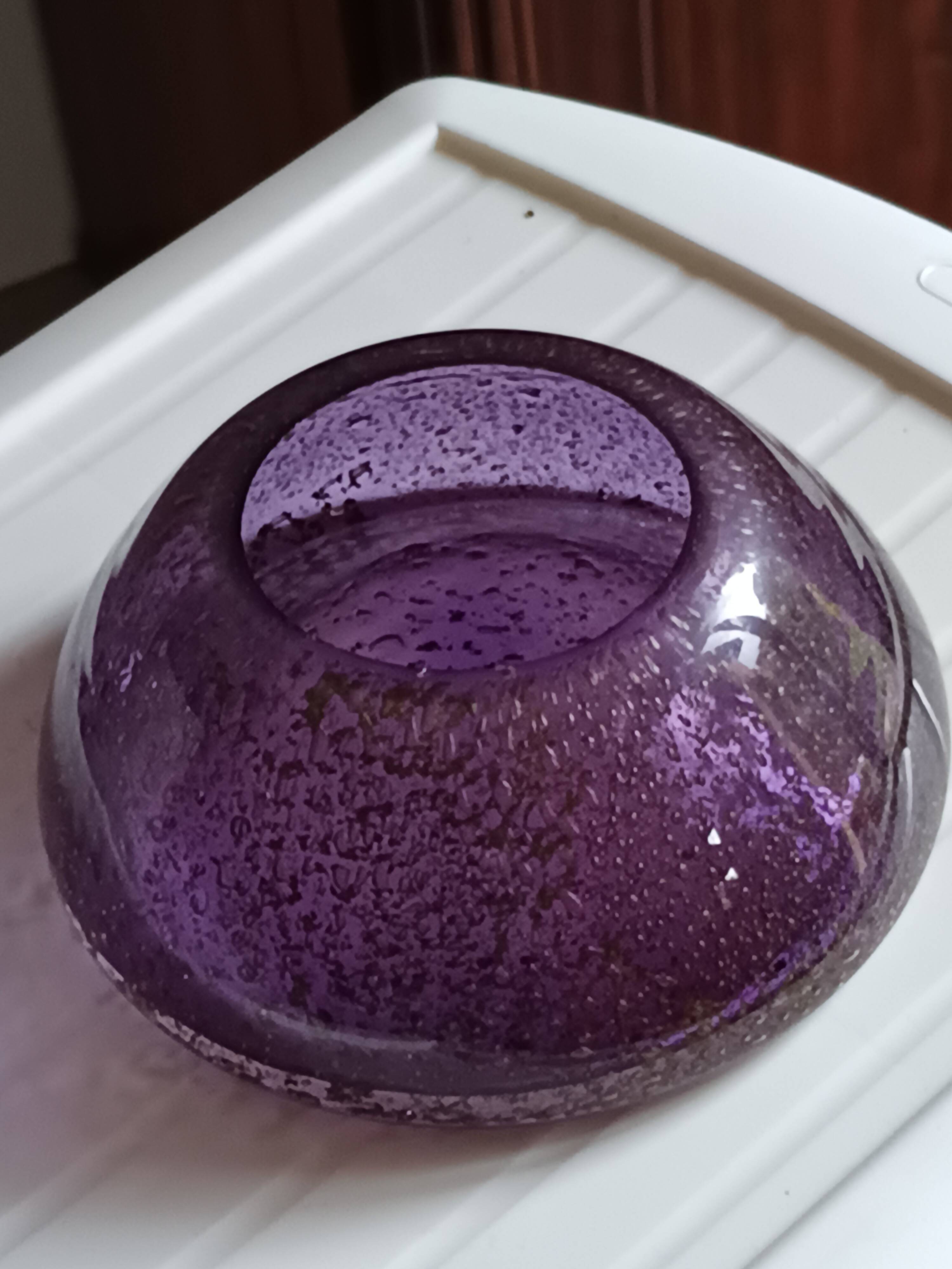 Purple Murano glass pocket bowl with aventurine – attributed to Seguso