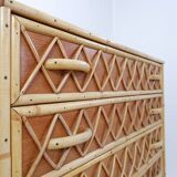 Vintage Bamboo Rattan Wicker Cane Chest Of 4 Drawers