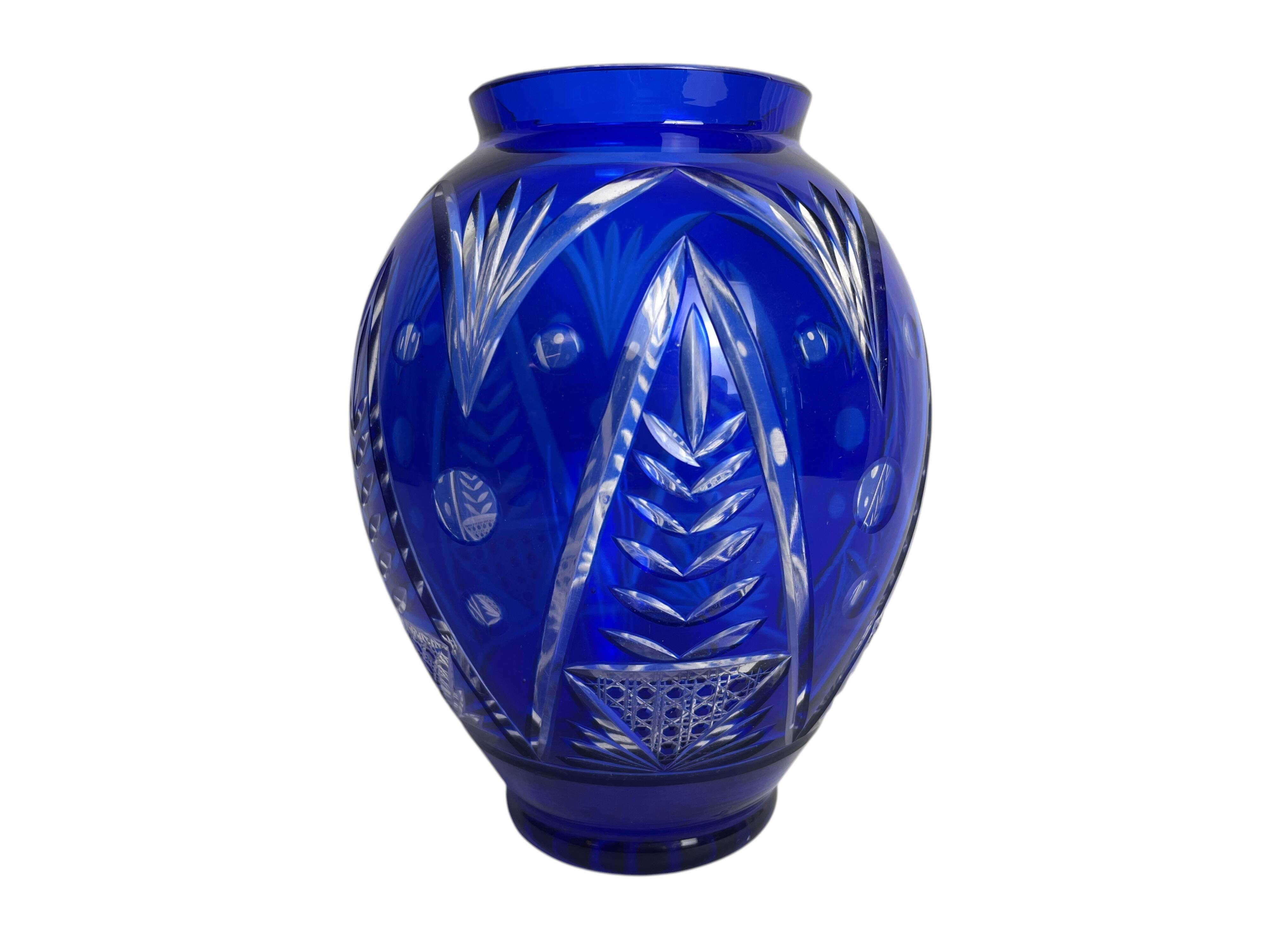 Cobalt blue Bohemian crystal vase from the 20th century.