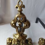 Old bronze chenets fireplace log holder pair