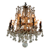 Important lustre en bronze doré garni de boules en verre, vers 1890