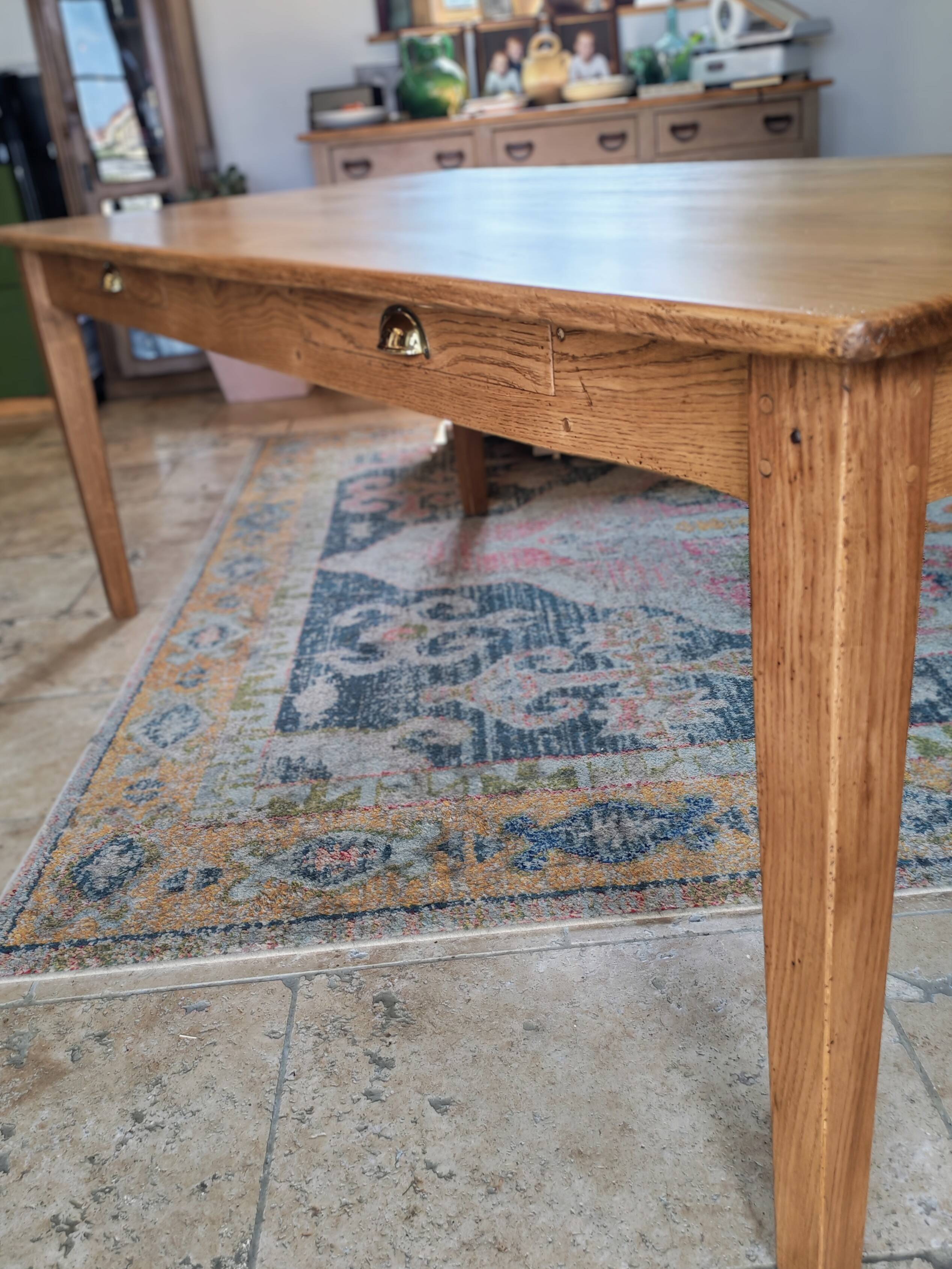 Table de ferme en chêne massif 200x100 avec sa rallonge de 60x100