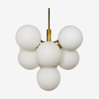 Brass and opaline glass Sputnik chandelier by Kaiser Leuchten