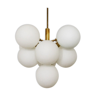 Brass and opaline glass Sputnik chandelier by Kaiser Leuchten