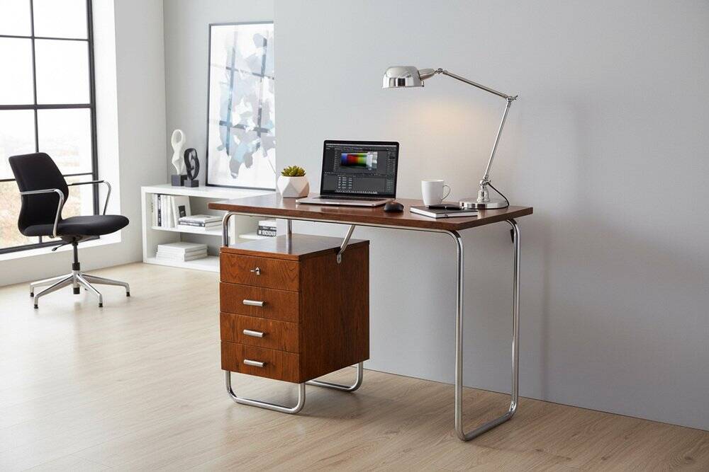 Bauhaus Writing Desk in Oak and Chrome by R. Slezák, Czech, 1930s