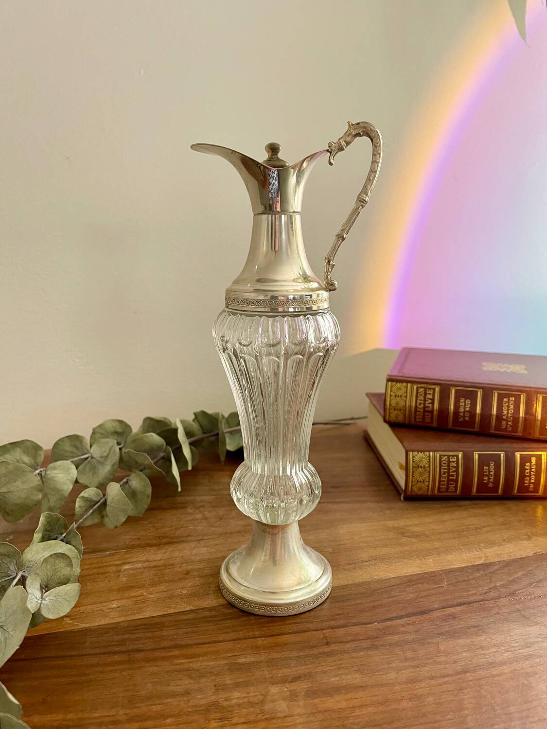 Glass and silver metal carafe from Italy
