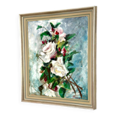 Huile sur toile originale – « Nature morte de fleurs » par M. Hellberg