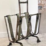 Vintage Brutalist Steel Magazine Rack